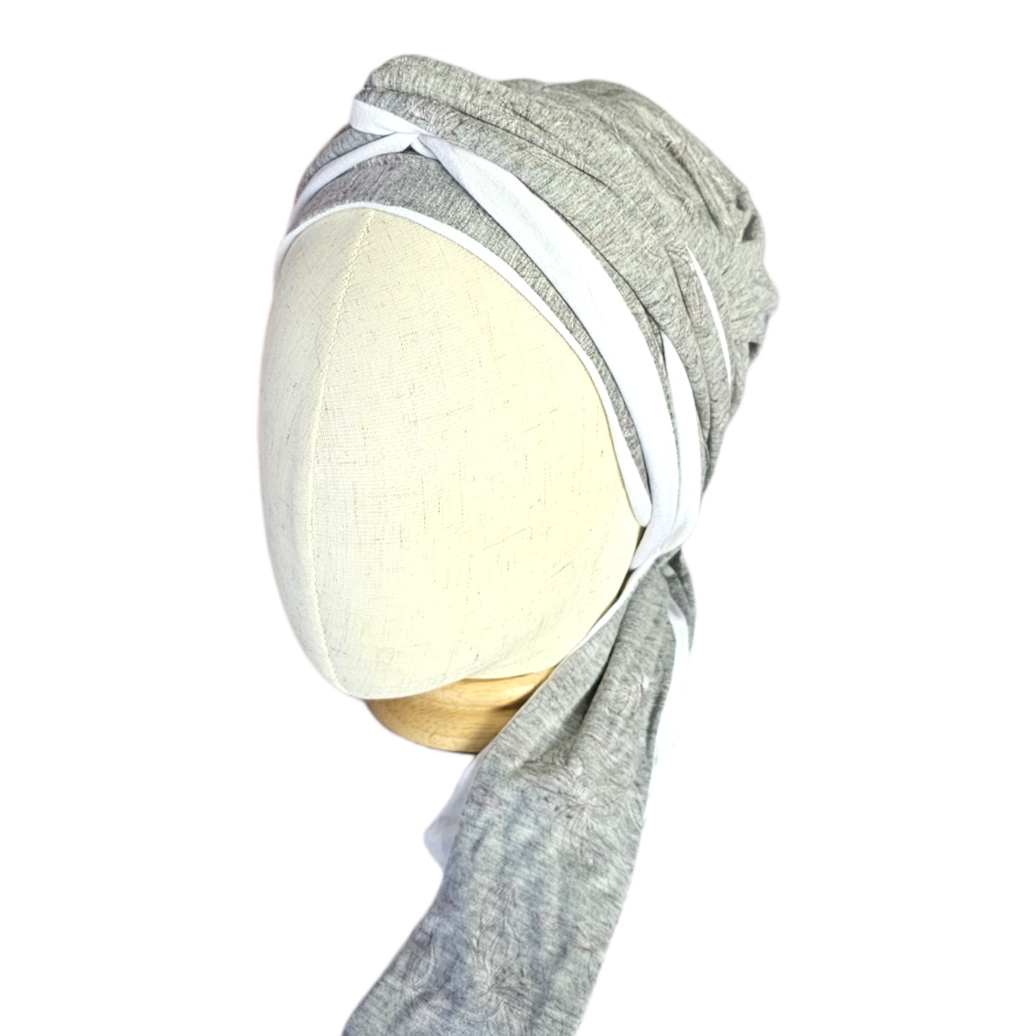 turbante doble faz gris y blanco cuero cabelludo sensible