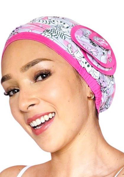 gorro elegante para quimioterapia rosa