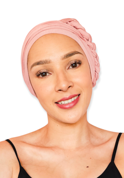 turbante armado rosa alopecia